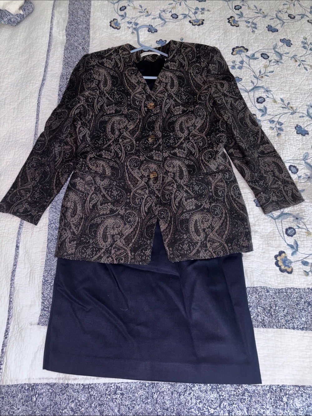 Valerie Stevens Black and Brown Paisley Blazer Jacket and Skirt Set